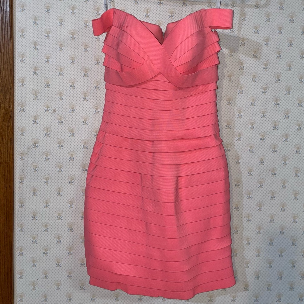 Sherri Hill Coral Bandage Bodycon Off Shoulder Sweetheart‎ Dress
